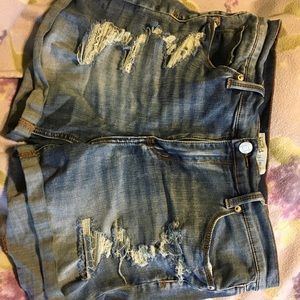 Distressed jean shorts